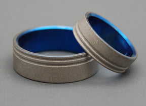 TO THE FUTURE BLUE | Sandblasted Titanium Rings - Unique Men's Wedding Rings Set - Minter and Richter Designs