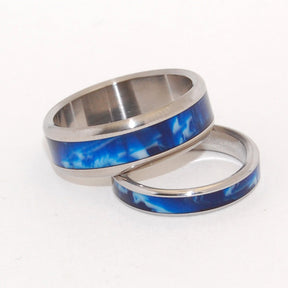 EARTH | Blue Vintage Resin - Titanium Wedding Rings set - Minter and Richter Designs