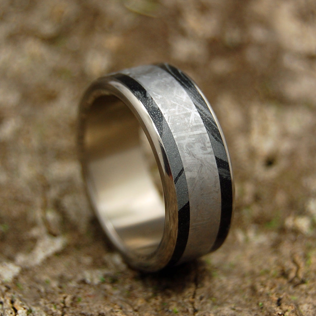 EVERY KNEE SHALL BOW | Meteorite & Black M3 Titanium Men's Wedding Rings - Minter and Richter Designs