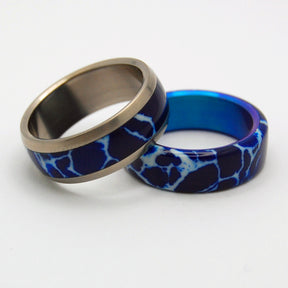 GOBLIN ORE DROP | Cobalt Stone - Titanium Handcrafted Wedding Rings Set - Minter and Richter Designs
