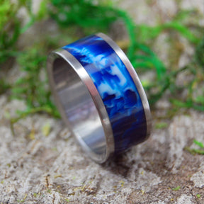 FLAT EARTH | Blue Vintage Resin - Titanium Wedding Rings - Minter and Richter Designs