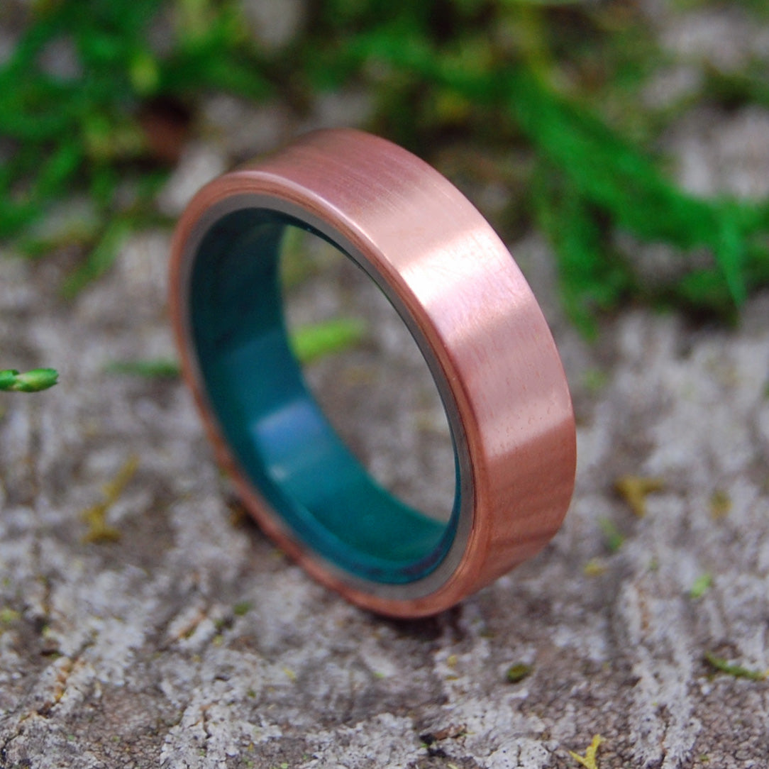 FLAT COPPER MOXIE | Jade & Copper Titanium Men's Wedding Rings - Minter and Richter Designs