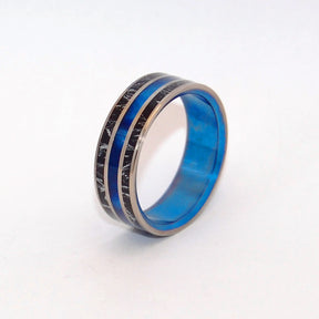 LOVE & HONOR | Black Silver M3 & Blue Resin - Titanium Wedding Rings - Minter and Richter Designs