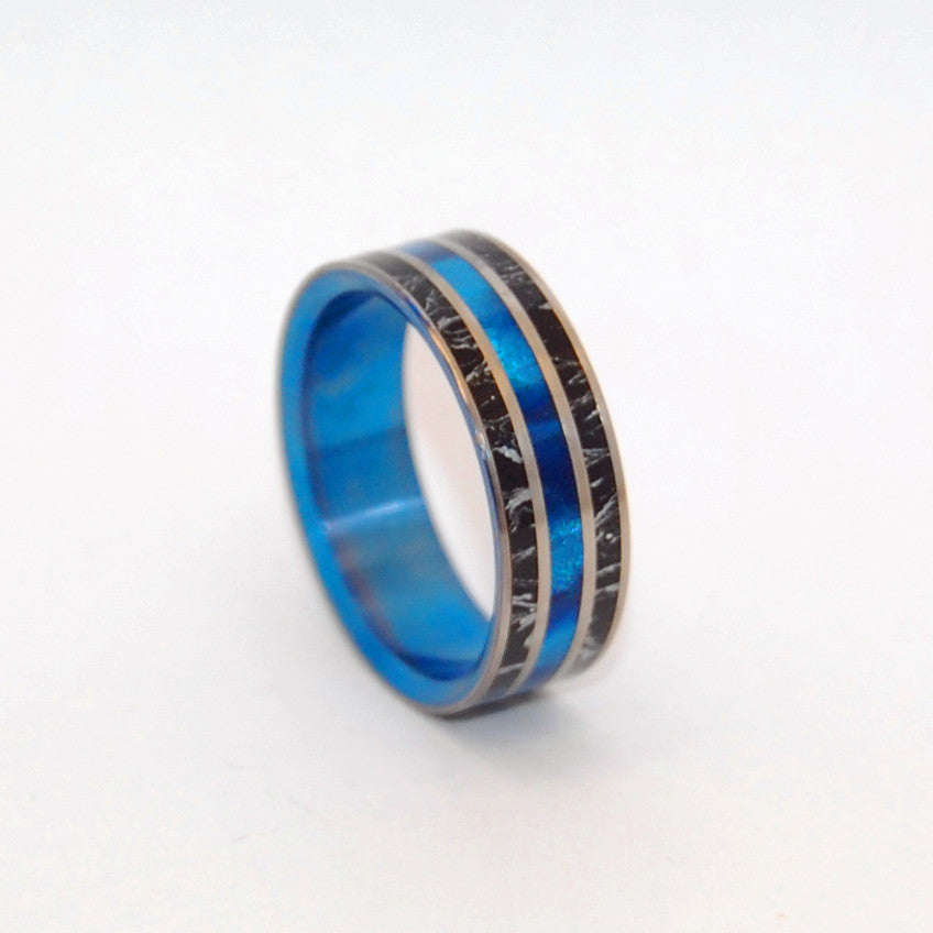 LOVE & HONOR | Black Silver M3 & Blue Resin - Titanium Wedding Rings - Minter and Richter Designs