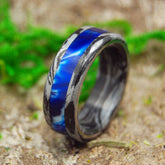 GREEK GOD VINTAGE | Vintage Blue Marbled Resin Black M3 Titanium Wedding Rings - Minter and Richter Designs