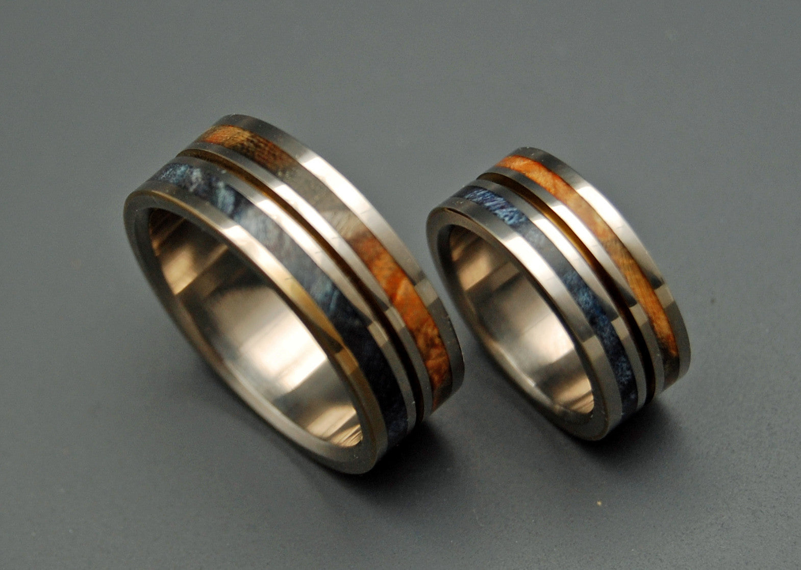 SUN & MOON | Box Elder Wood & Titanium - Unique Wedding Rings Set - Minter and Richter Designs