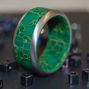 GOD OF WOLVES | Jade Stone & Titanium Wedding Rings - Minter and Richter Designs