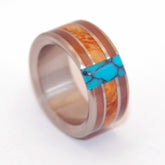 GOOD MAN | Golden Box Elder, Copper & Turquoise Titanium Rings, Unique Wedding Rings - Minter and Richter Designs