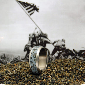 GRAY DAWN AT IWO JIMA | Iwo Jima Beach Sand Military Memorial Wedding Rings - Minter and Richter Designs
