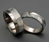 SMOKE & MIRRORS | Gray Pearl Opalescent & Titanium - Unique Wedding Rings - Wedding Rings Set - Minter and Richter Designs