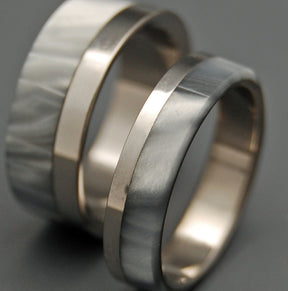 SMOKE & MIRRORS | Gray Pearl Opalescent & Titanium - Unique Wedding Rings - Wedding Rings Set - Minter and Richter Designs