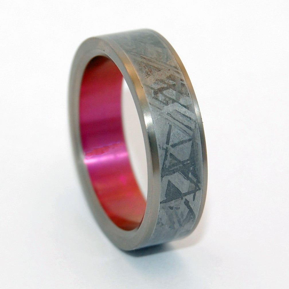 HEAVY HITTER | Meteorite & Pink Anodized Titanium Rings, Unique Men's Wedding Bands - Minter and Richter Designs