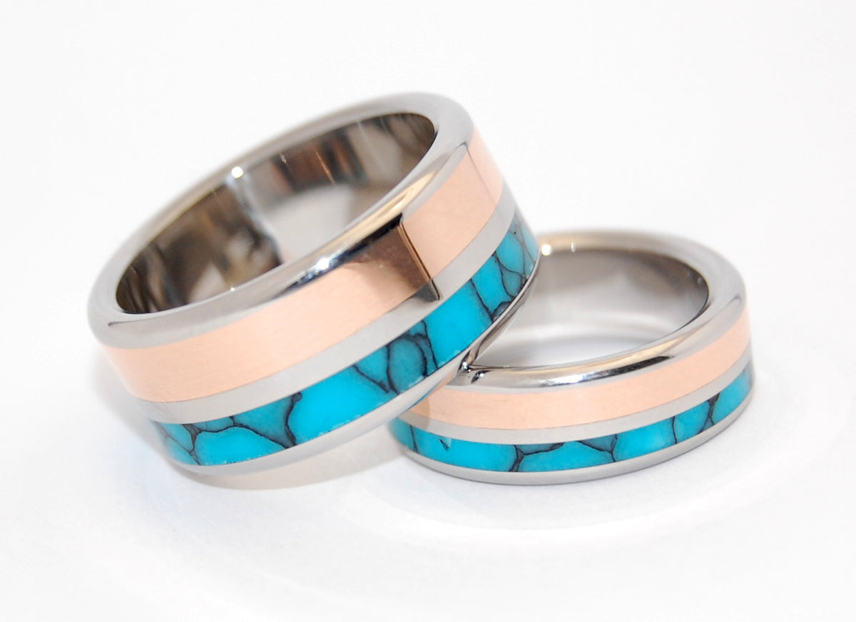Human and Divine INOX | Copper and Stone Wedding Ring Set - Minter and Richter Designs