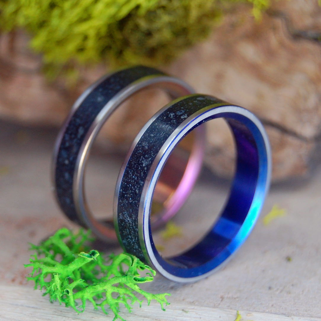 ICELANDIC LAVA SUNSET AND BLUE | Icelandic Volcanic Beach Sand and Lava - Unique Wedding Rings  Rings - Minter and Richter Designs