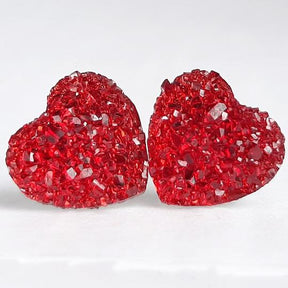 RED SPARKLY DRUZY HEART STUD EARRINGS | Earrings - Titanium and Resin Earrings - Valentines Day - Minter and Richter Designs