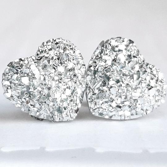 SILVER DRUZY HEART STUD EARRINGS | Earrings - Titanium and Resin Earrings - Valentines Day - Minter and Richter Designs
