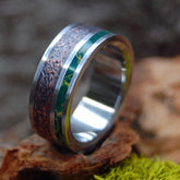 INOX RELISH AND REPLENISH | Beaten Copper & Egyptian Jade - Unique Wedding Rings - Minter and Richter Designs