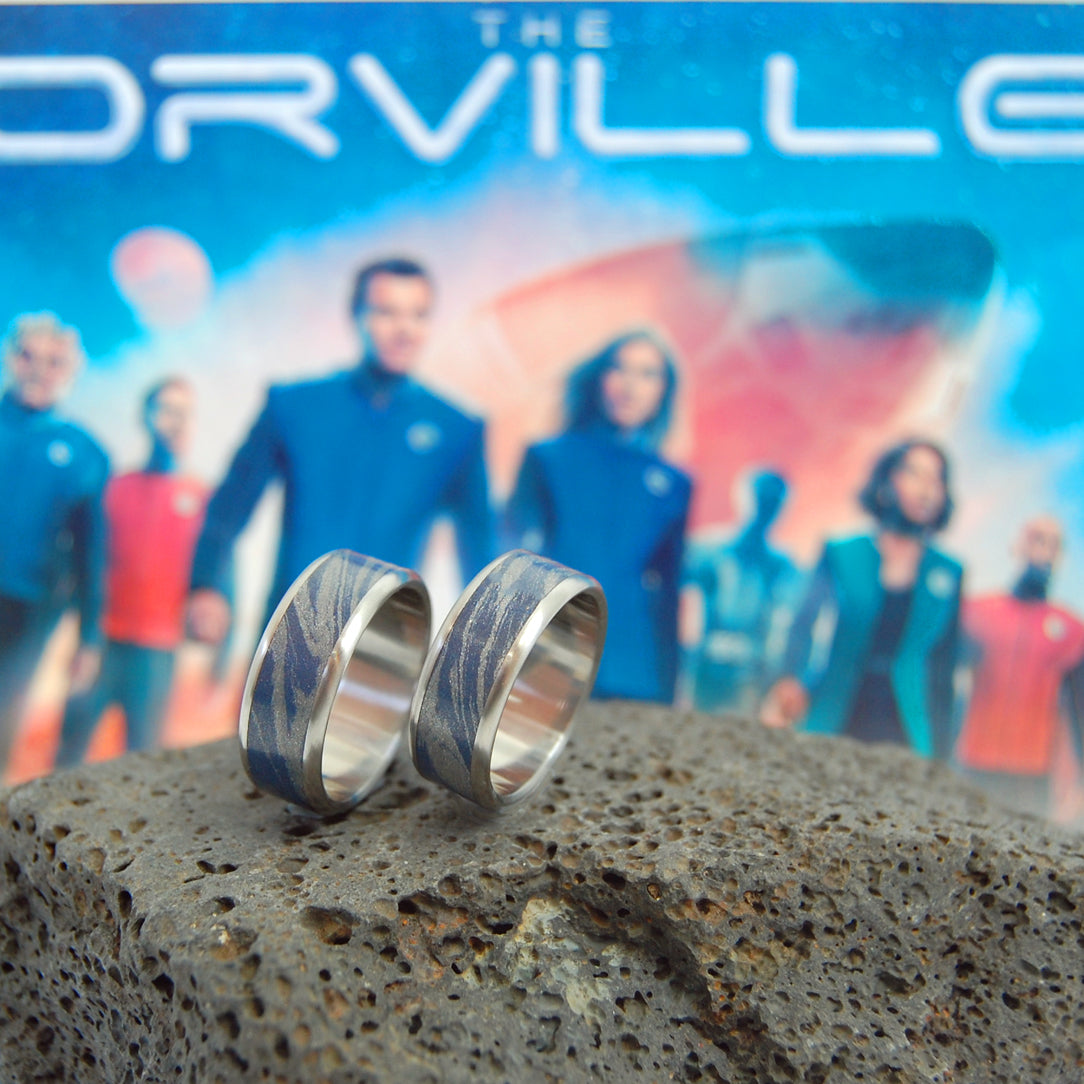 INOX BLUE KATANA | Steel & Blue M3 Wedding Bands as seen on "The Orville" TV Show - Minter and Richter Designs