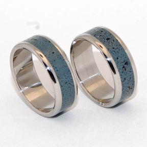 OPALUS | Beach Sand & Titanium - Handcrafted Wedding Rings - Blue Rings set - Minter and Richter Designs