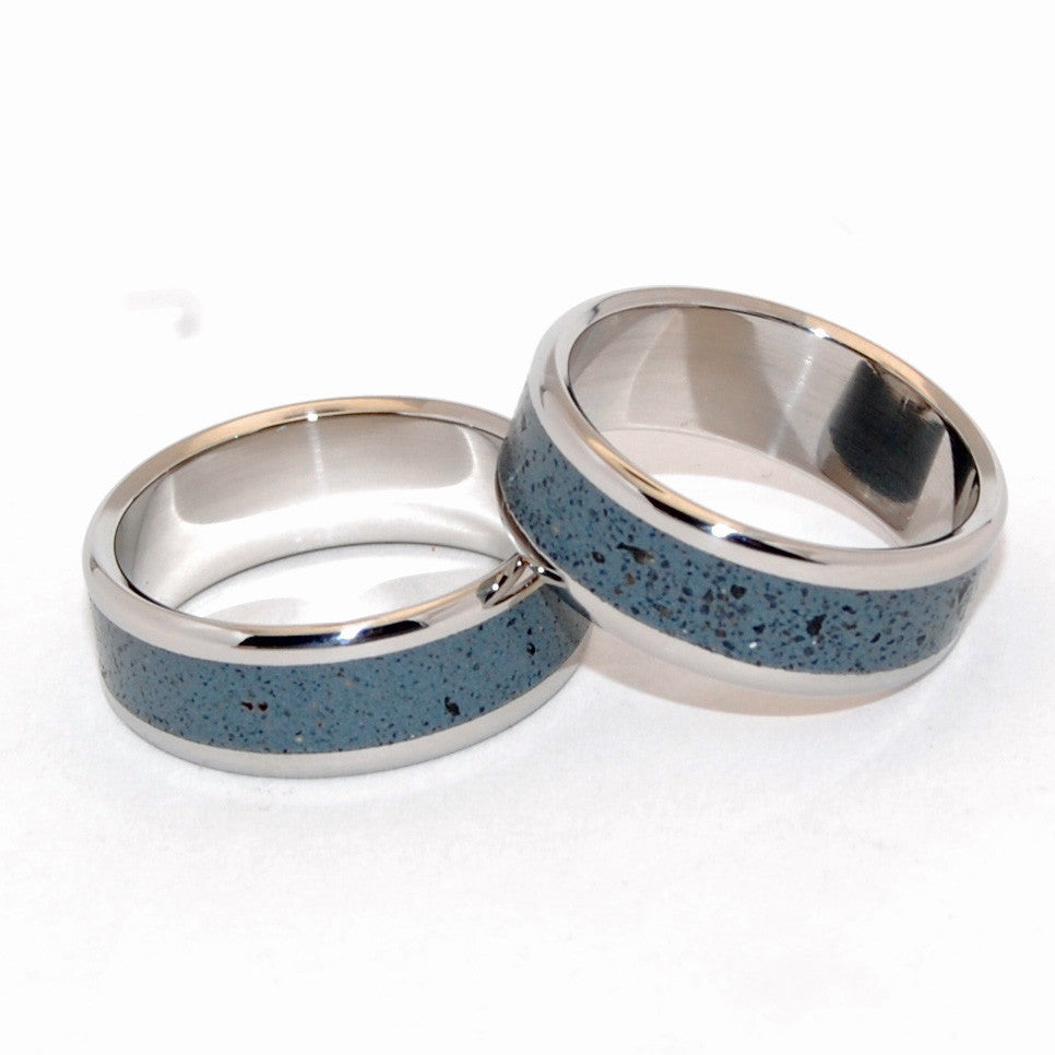 OPALUS | Beach Sand & Titanium - Handcrafted Wedding Rings - Blue Rings set - Minter and Richter Designs