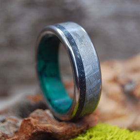 JUST A THING OF BEAUTY | Black Icelandic Lava & Meteorite Titanium Wedding Rings - Minter and Richter Designs