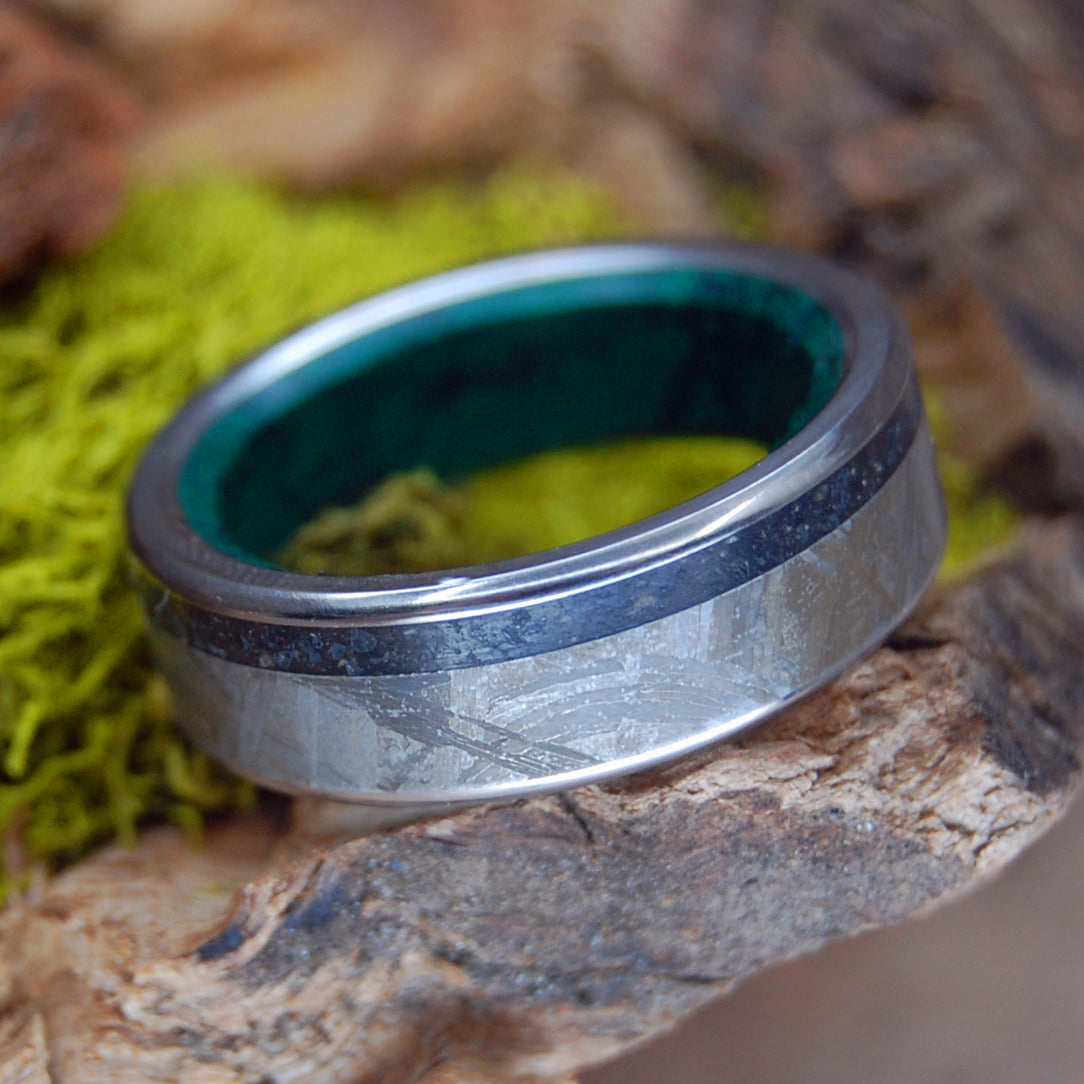 JUST A THING OF BEAUTY | Black Icelandic Lava & Meteorite Titanium Wedding Rings - Minter and Richter Designs