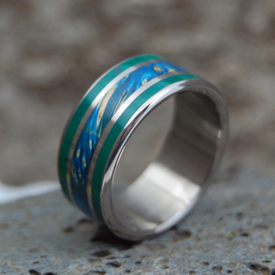 JADE PATH TO THE SEA | Jade Stone & Blue Box Elder Wood Titanium Men's Women's Wedding Rings - Minter and Richter Designs