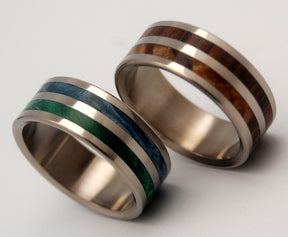 JUNGLE BEAR | Box Elder Wood & Cocobolo Wood - Unique Wedding Rings - His and Hers Titanium Wedding Rings Set - Minter and Richter Designs