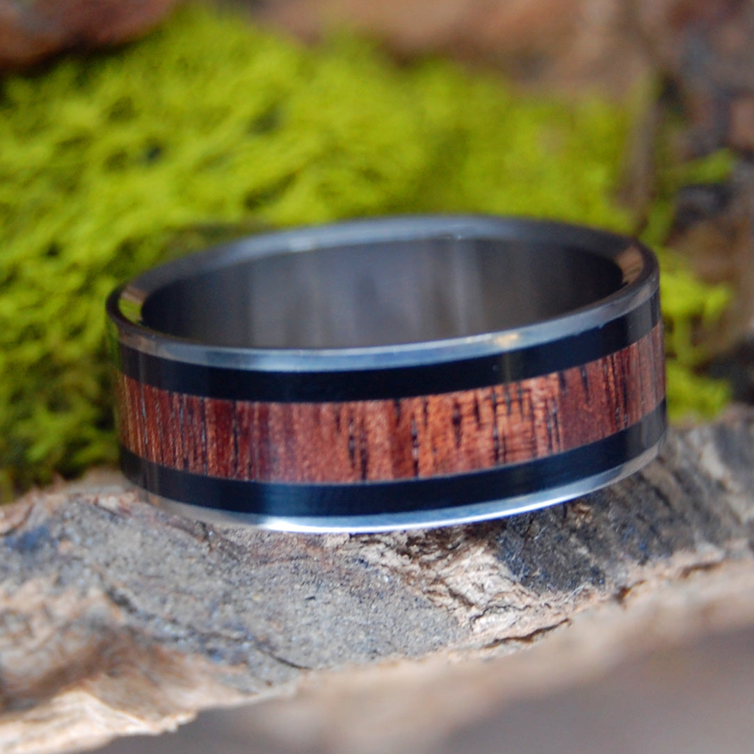 KOA ONYX | Onyx Stone and Koa Wood  - Titanium Wedding Ring - Minter and Richter Designs