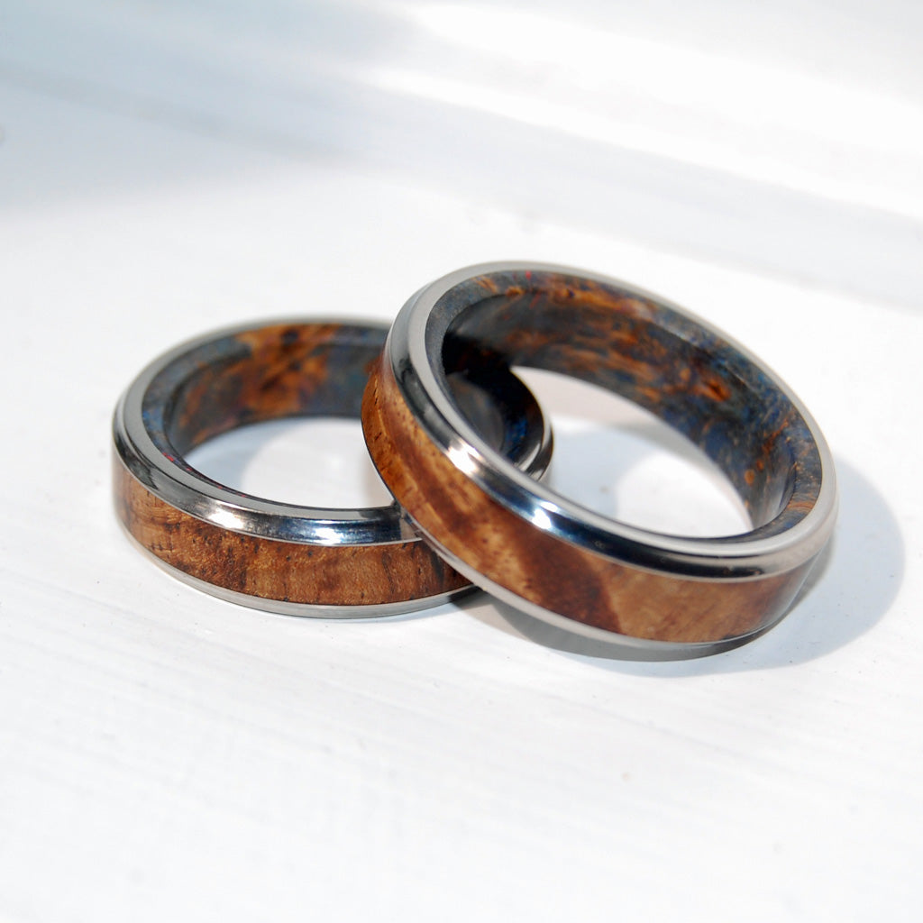 NIGHT BLUE | Hawaiian Koa Wood & Titanium - Unique Wedding Rings - Wedding Rings Set - Minter and Richter Designs