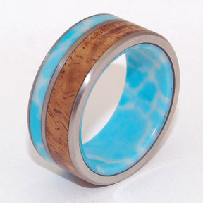 LIINA TERRA | Larimar Stone & Koa Wood Titanium Wedding Rings - Minter and Richter Designs