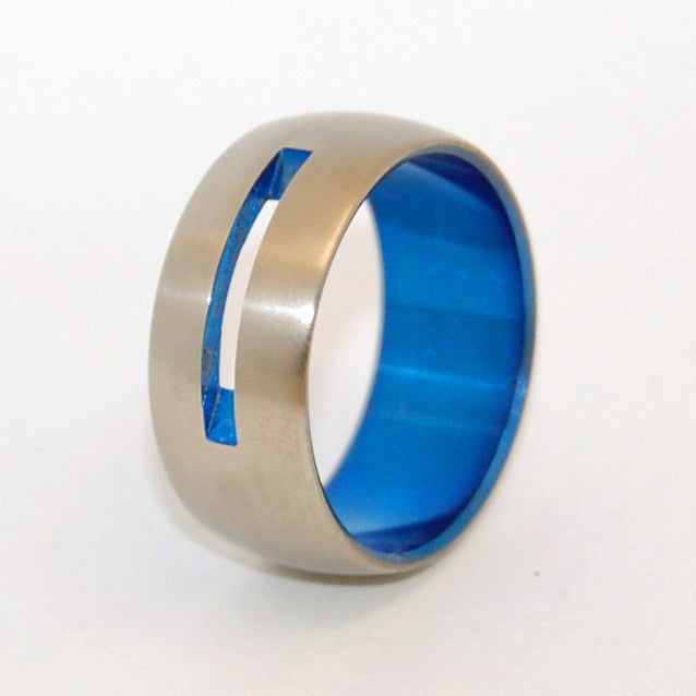 LET LOVE SHINE THROUGH | Blue Anodized Titanium Wedding Rings - Minter and Richter Designs