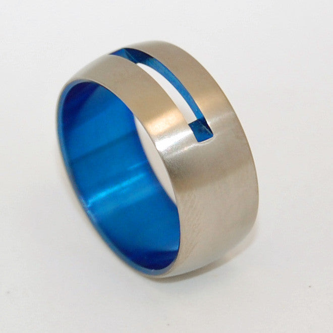 LET LOVE SHINE THROUGH | Blue Anodized Titanium Wedding Rings - Minter and Richter Designs
