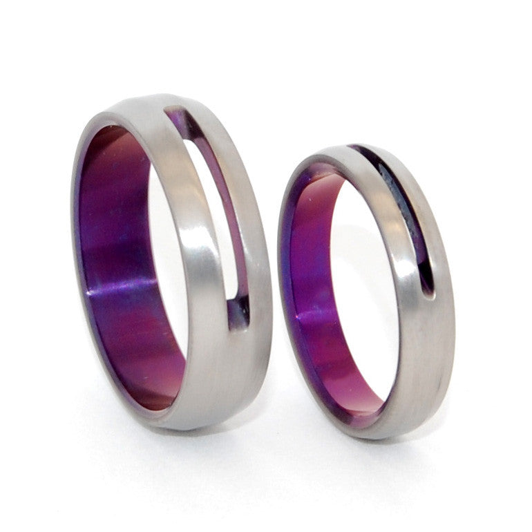 LET LOVE SHINE THROUGH | Purple Anodized Titanium Wedding Rings Set - Minter and Richter Designs