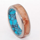 CONIFER | Light Maple Wood & Turquoise Unique Wedding Rings Titanium Rings - Minter and Richter Designs