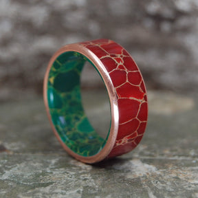MAD MAX | Red Jasper Stone & Egyptian Jade Copper Titanium Wedding Rings - Minter and Richter Designs