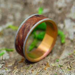 MIGHTY SUNSET | Redwood Burl Titanium Wedding Rings - Minter and Richter Designs