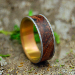 MIGHTY SUNSET | Redwood Burl Titanium Wedding Rings - Minter and Richter Designs