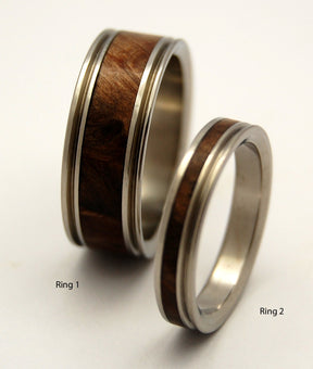 MIRACLES HAPPEN | Dark Maple Wood & Titanium - Unique Wedding Rings Set - Minter and Richter Designs