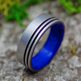 MY HEART.  YOU OWN IT. | Sodalite Stone & Anodized Purple Pinstriped Titanium Wedding Rings - Minter and Richter Designs