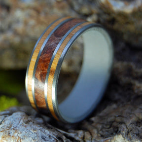 OLIVE LOVE REDWOOD | Redwood & Olive Wood - Titanium Wedding Ring - Minter and Richter Designs