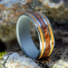 OLIVE LOVE REDWOOD | Redwood & Olive Wood - Titanium Wedding Ring - Minter and Richter Designs