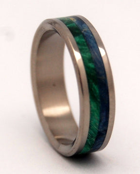 ON SEA AND ON LAND | Blue & Green Box Elder Wood - Unique Wedding Rings - Minter and Richter Designs