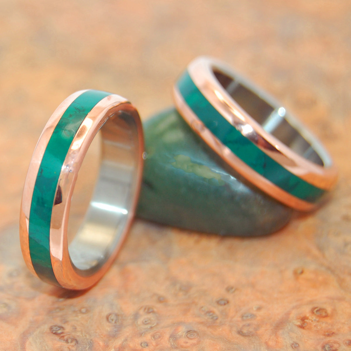 FUN LITTLE SECRET | Jade Stone Wedding Rings - Unique Wedding Rings set - Minter and Richter Designs