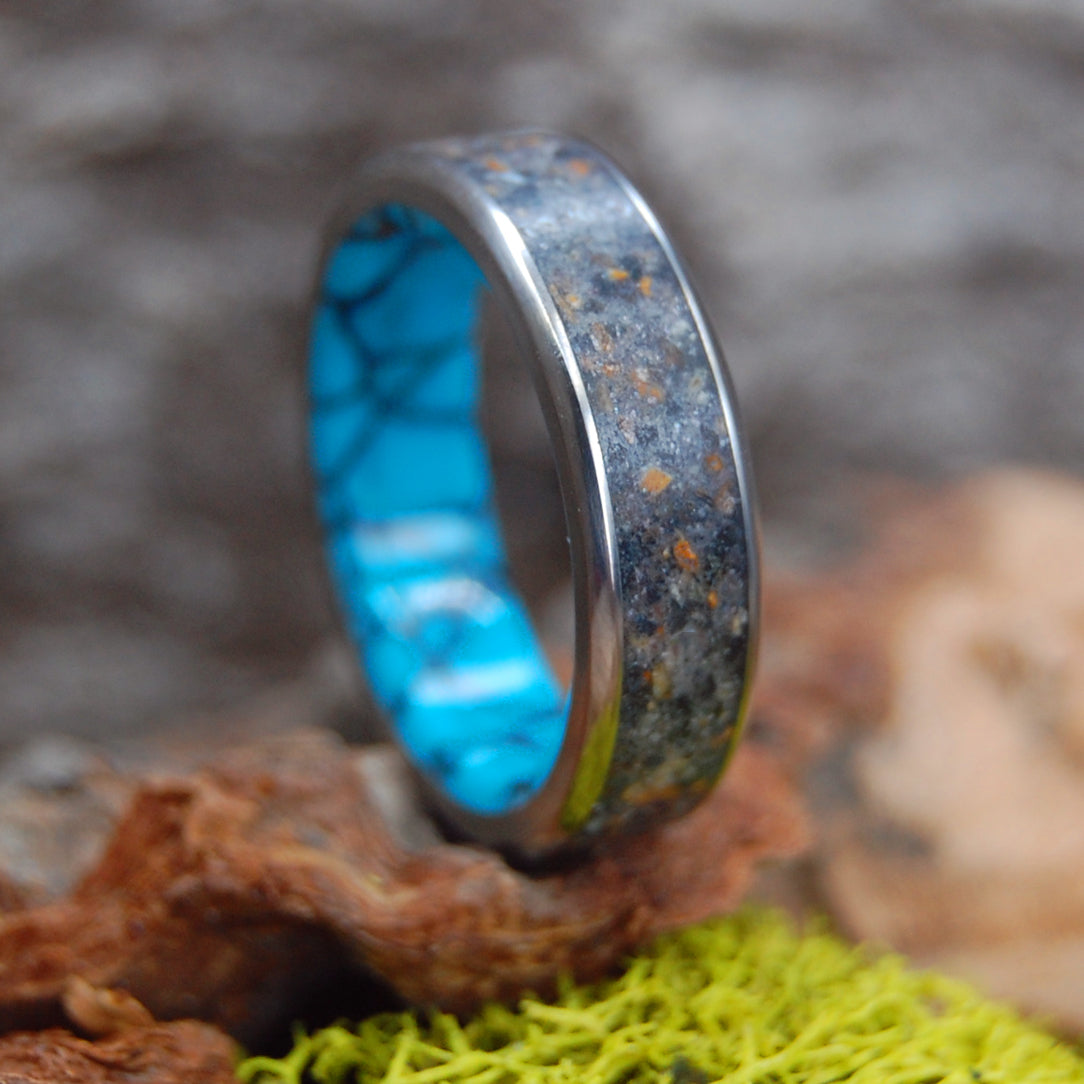 FROM OUR LIFE BEFORE |  Garnet and Icelandic Beach Sands - Titanium Wedding Rings - Minter and Richter Designs