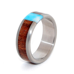 PASSING CLOUDS | Larimar Stone, Hawaiian Koa Wood - Wooden Wedding Rings - Minter and Richter Designs