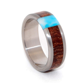 PASSING CLOUDS | Larimar Stone, Hawaiian Koa Wood - Wooden Wedding Rings - Minter and Richter Designs