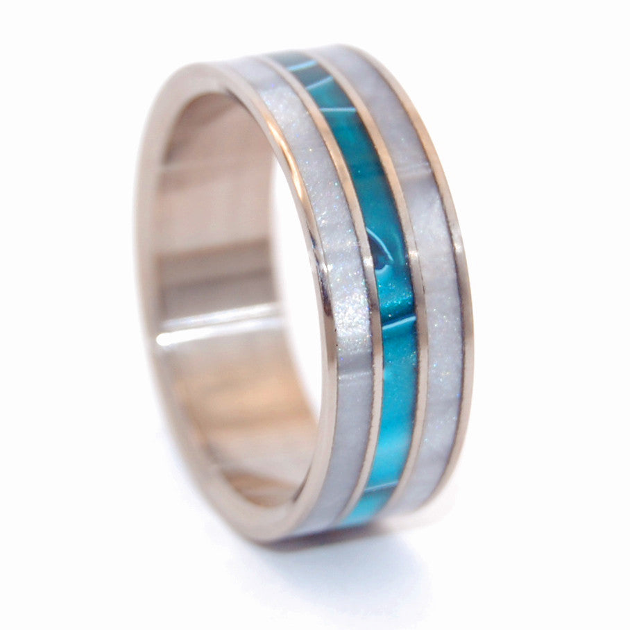 Peek Through Aquatic Blue | Handcrafted Titanium Wedding Ring - Minter and Richter Designs