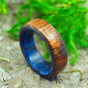POSEIDON | Koa Wood & Blue Box Elder Titanium Wedding Rings - Minter and Richter Designs