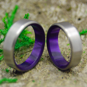 ROYAL SWIM IN | Purple Marbled Resin & Titanium - Unique Wedding Rings - Minter and Richter Designs